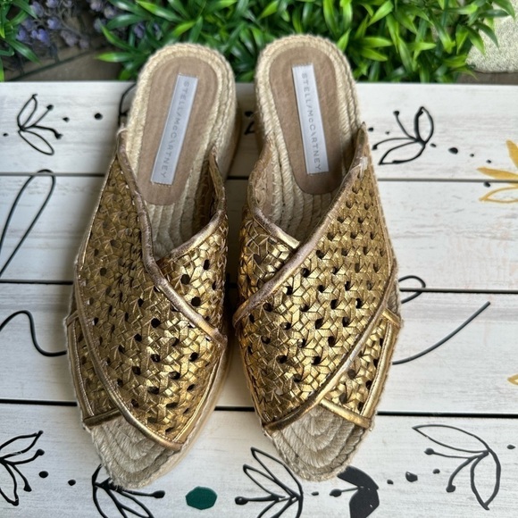Stella McCartney Gold Wicker Flatform espadrilles Slides in gold size 9 - Picture 3 of 11